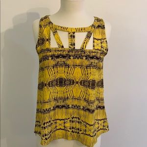 bar III blouse yellow & brown with cute cut design